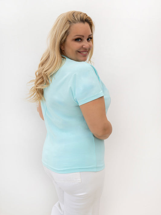 Miętowy damski t-shirt plus size z bawełny