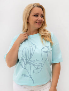 Miętowy damski t-shirt plus size z bawełny