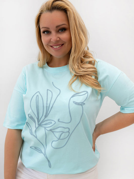 Miętowy damski t-shirt plus size z bawełny