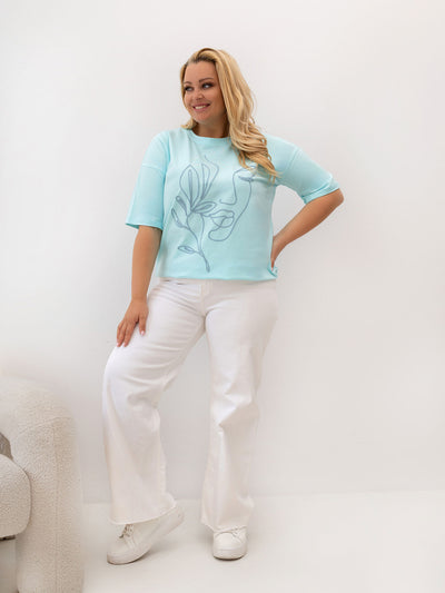 Miętowy damski t-shirt plus size z bawełny