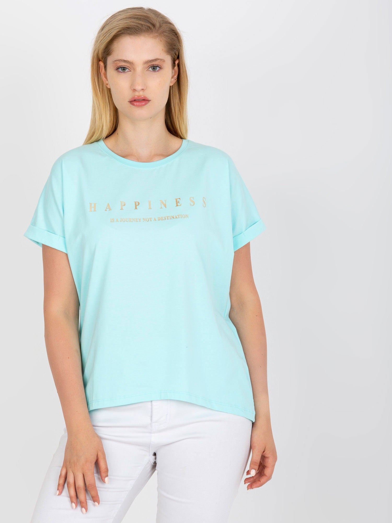 Miętowy t-shirt plus size z okrągłym dekoltem