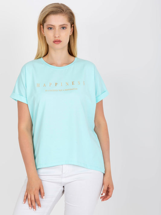 Miętowy t-shirt plus size z okrągłym dekoltem