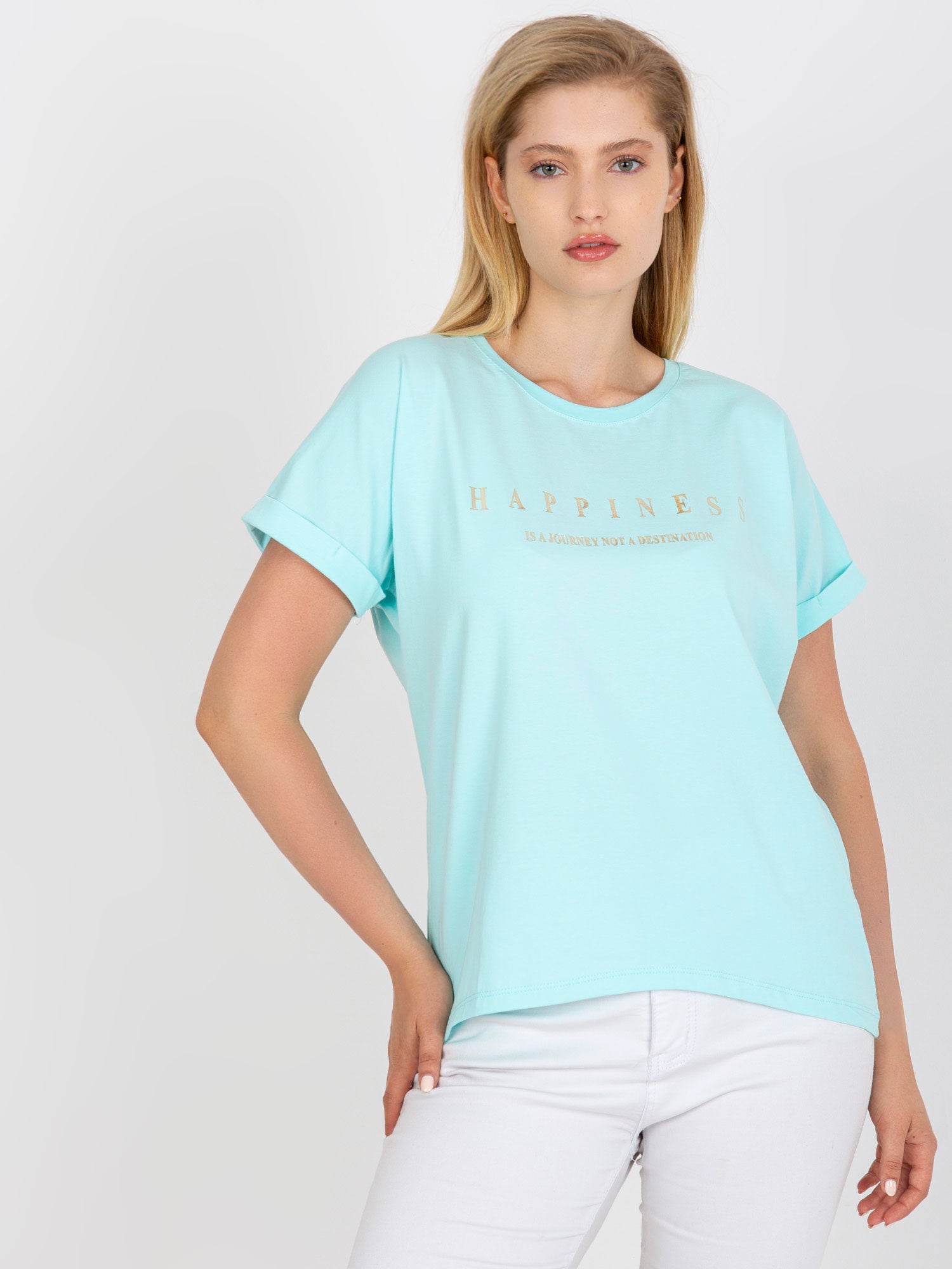 Miętowy t-shirt plus size z okrągłym dekoltem