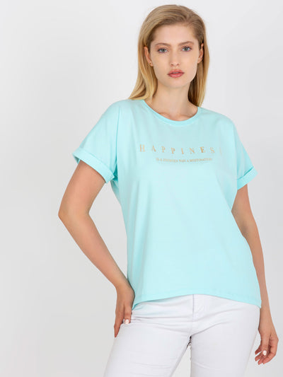 Miętowy t-shirt plus size z okrągłym dekoltem