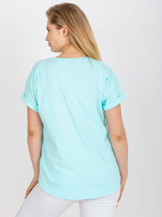 Miętowy t-shirt plus size z okrągłym dekoltem