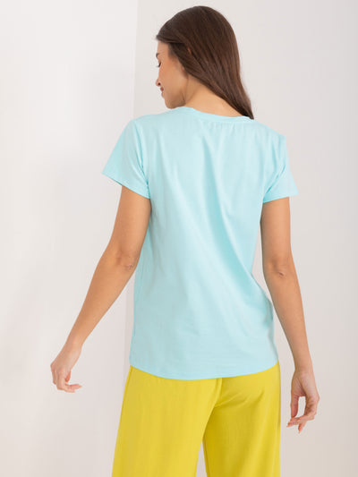 BASIC FEEL GOOD Miętowy t-shirt z kwiatową aplikacją