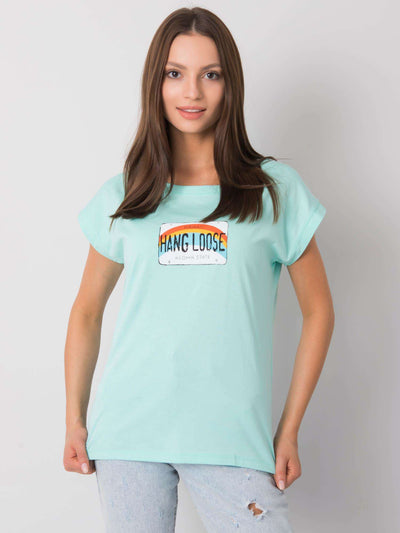 Miętowy bawełniany t-shirt damski