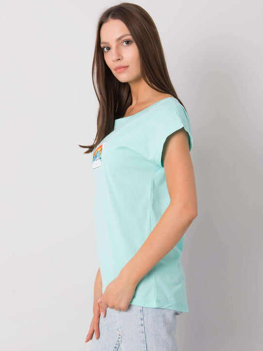 Miętowy bawełniany t-shirt damski