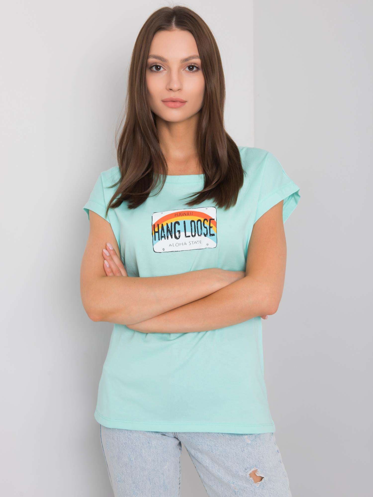 Miętowy bawełniany t-shirt damski