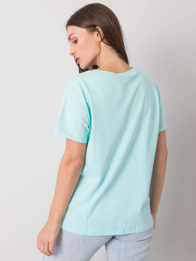 Miętowy damski t-shirt bawełniany z nadrukiem