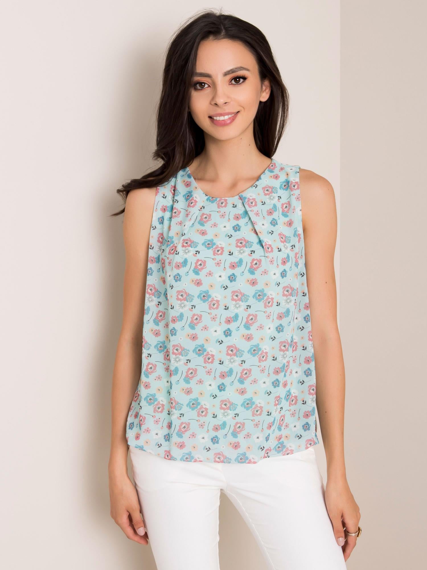 SUBLEVEL Miętowy top w kwiatki