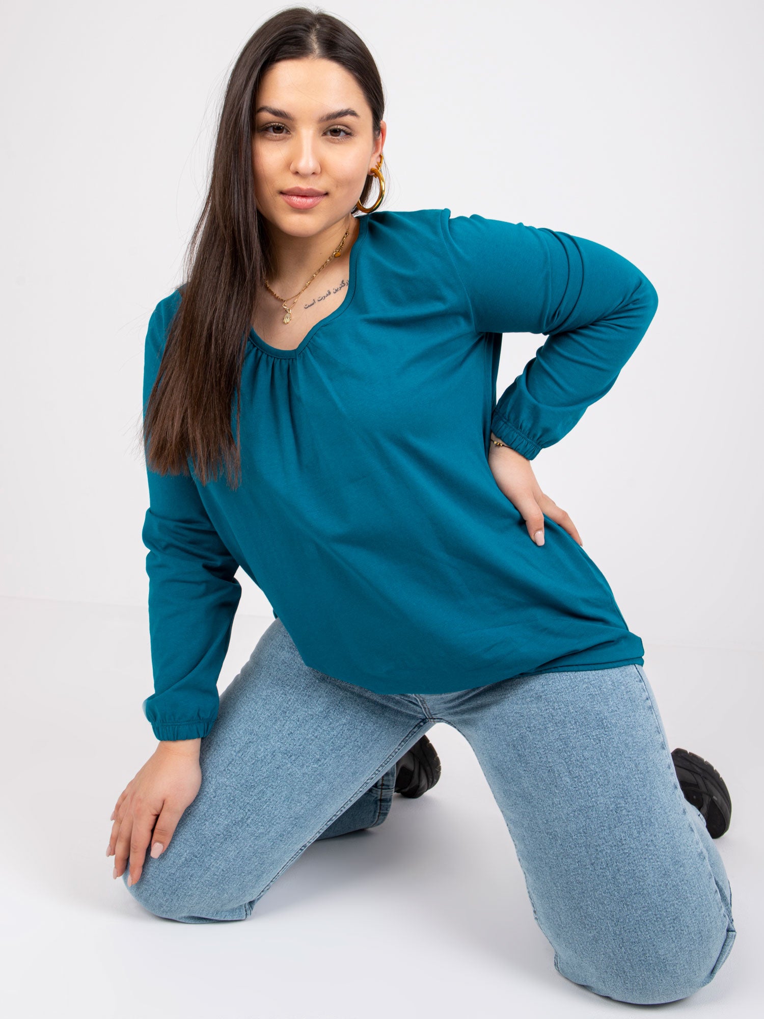Morska bluzka plus size z bawełny