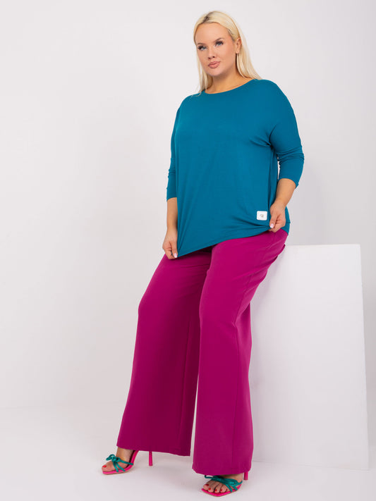 Morska bawełniana bluzka plus size z rękawem 3/4