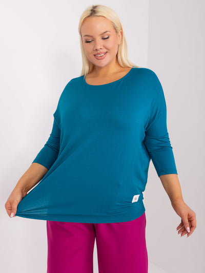 Morska bawełniana bluzka plus size z rękawem 3/4