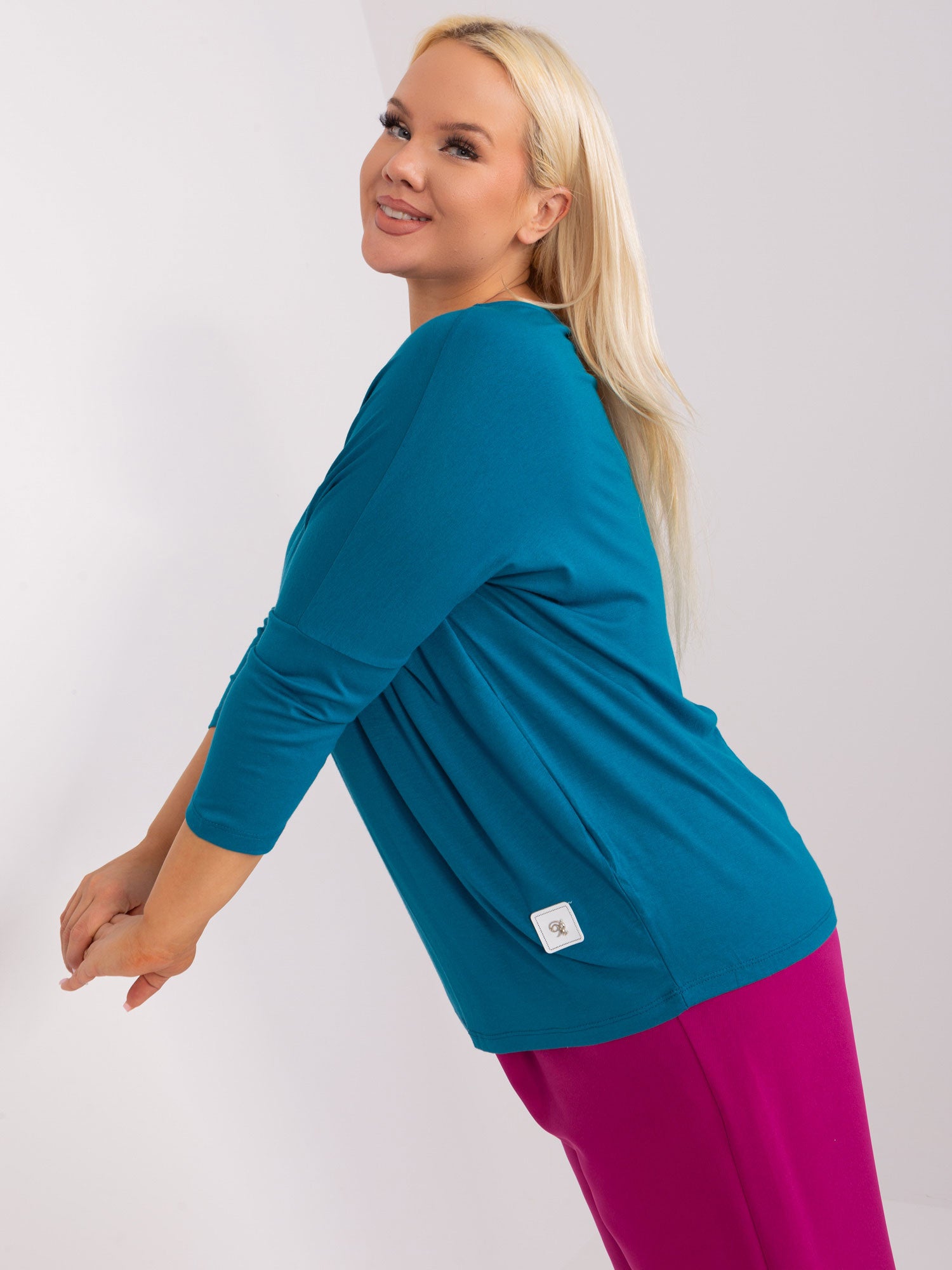 Morska bawełniana bluzka plus size z rękawem 3/4