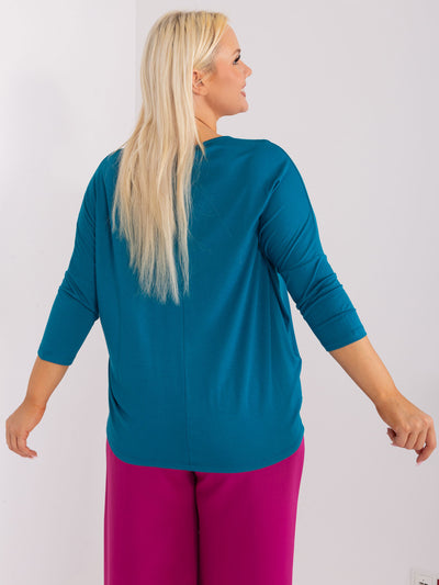 Morska bawełniana bluzka plus size z rękawem 3/4
