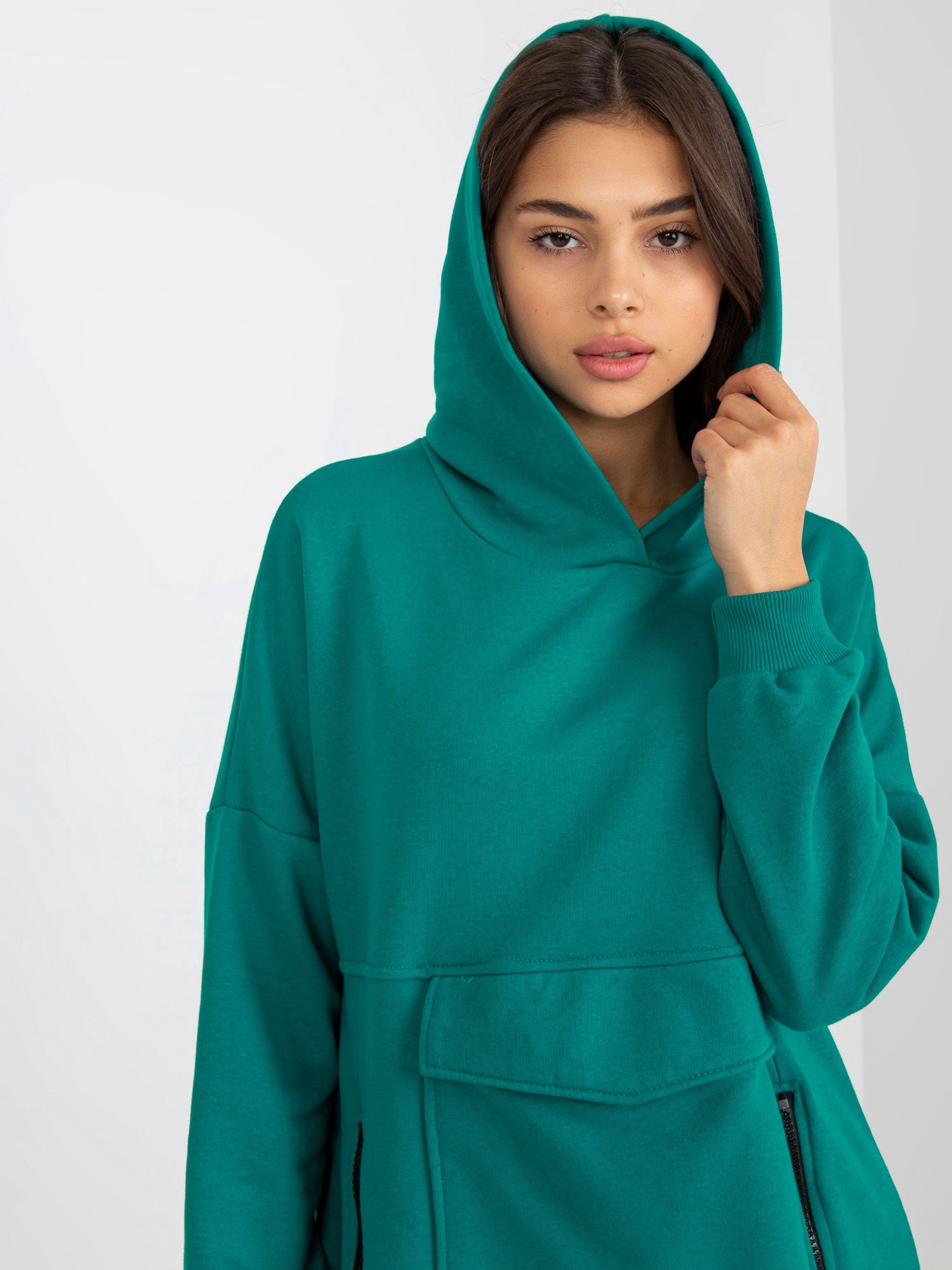 Morska długa bluza basic oversize z kapturem