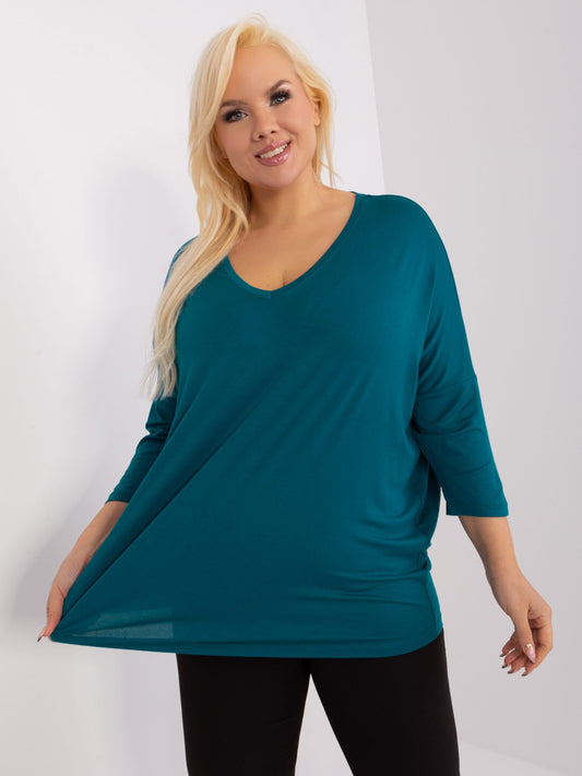 Morska damska bluzka plus size z dekoltem V