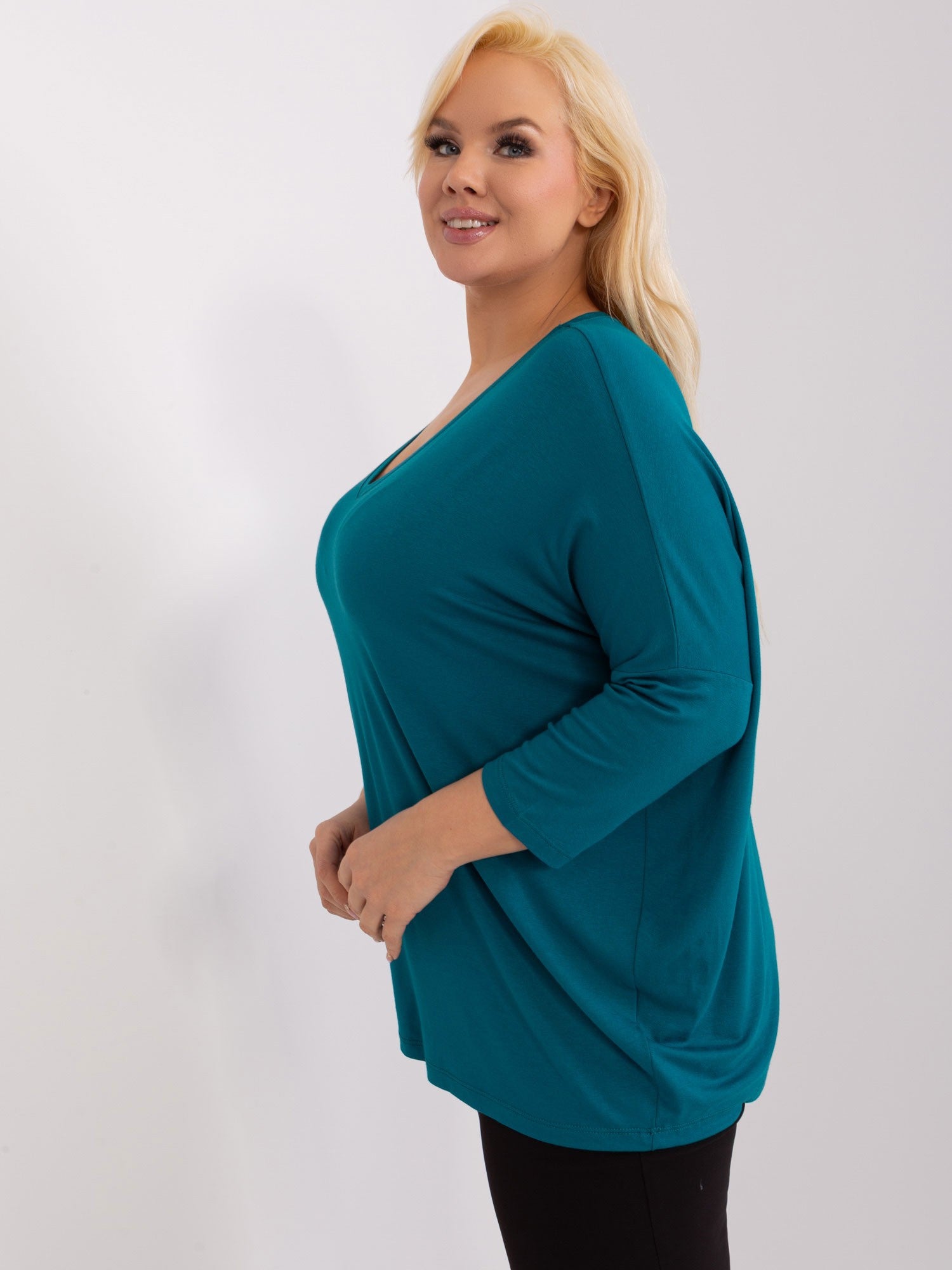 Morska damska bluzka plus size z dekoltem V