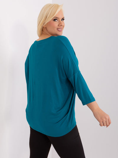 Morska damska bluzka plus size z dekoltem V