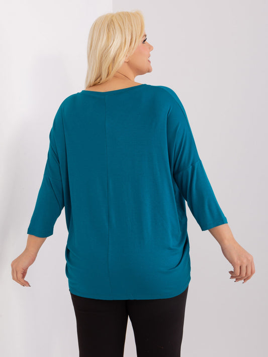 Morska damska bluzka plus size z dekoltem V