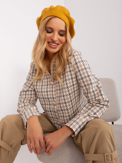 Musztardowy beret z kaszmirem