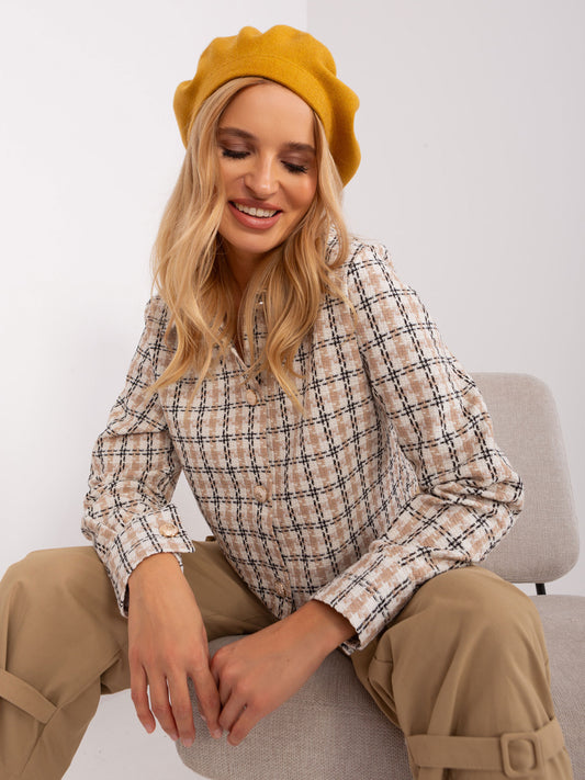 Musztardowy beret z kaszmirem