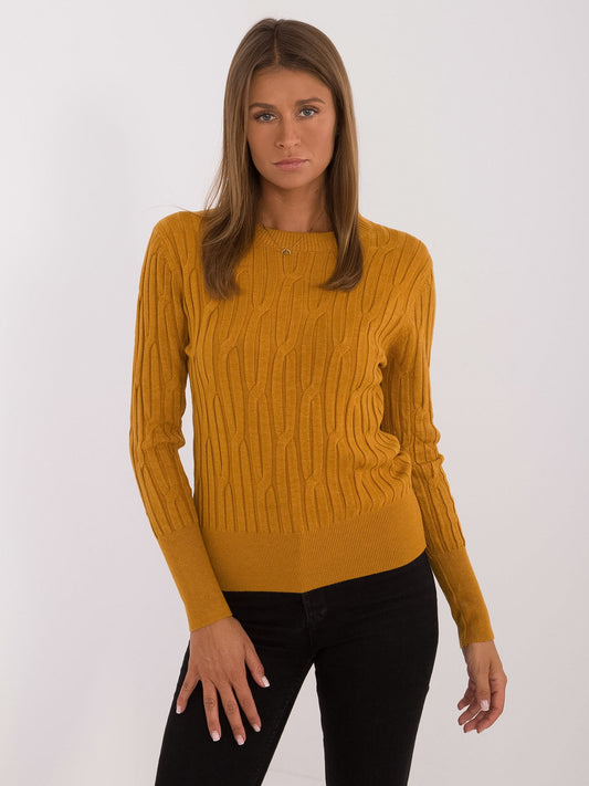 Musztardowy sweter klasyczny z okrągłym dekoltem