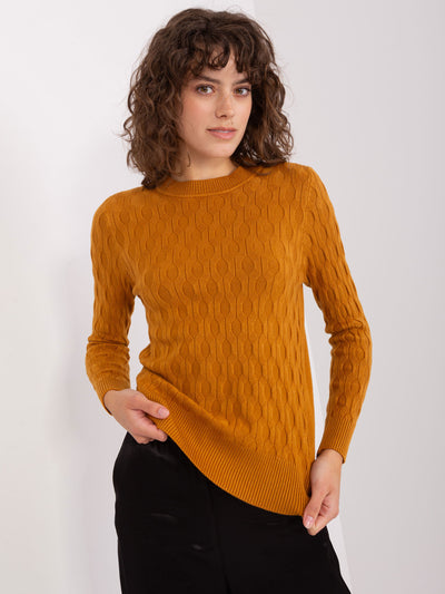 Musztardowy dzianinowy sweter klasyczny