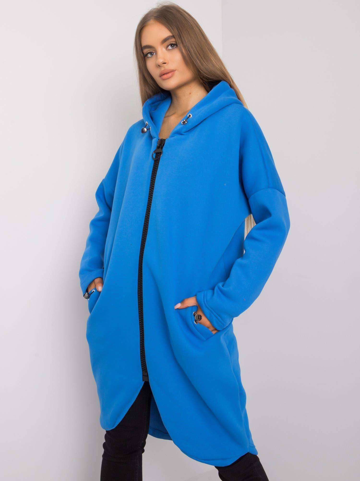 Niebieska rozpinana bluza z kapturem