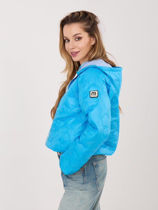 RUE PARIS Niebieska kurtka z kwiatowym pikowaniem