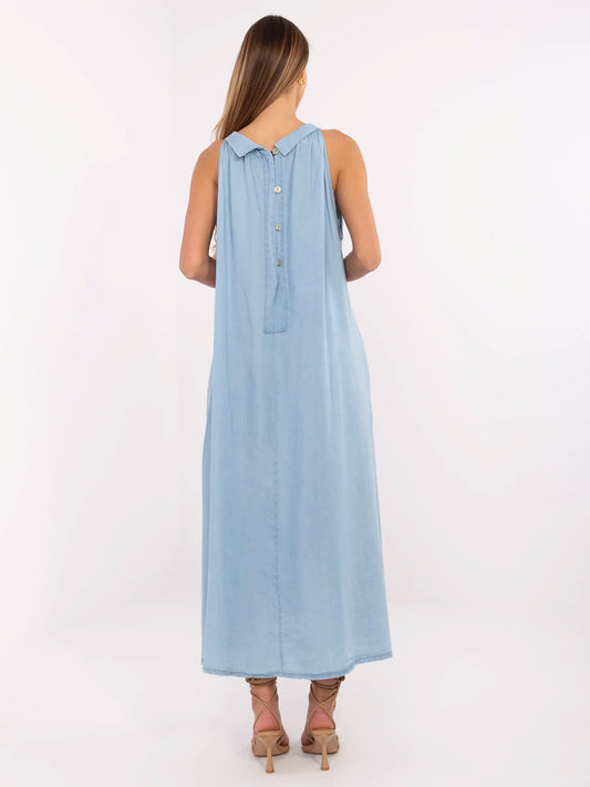 Niebieska maxi sukienka oversize na lato