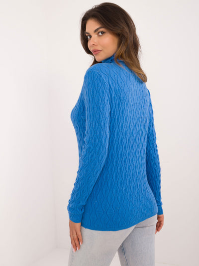 Niebieski damski sweter golf z błyszczącą nitką