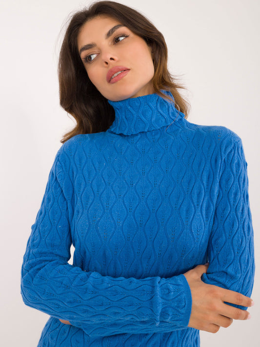 Niebieski damski sweter golf z błyszczącą nitką