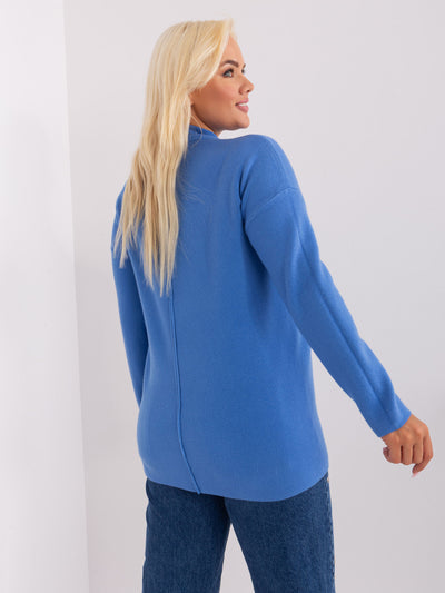 Niebieski damski sweter plus size z półgolfem