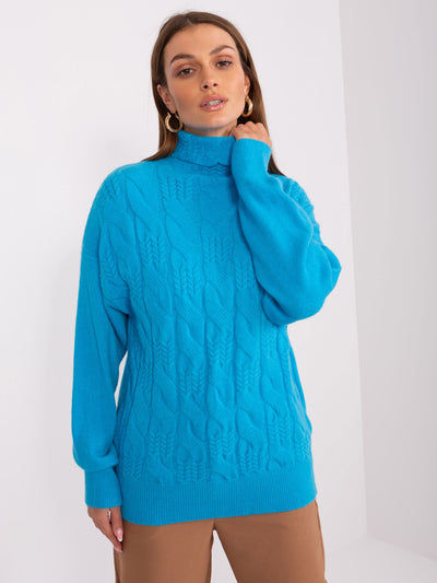 Niebieski damski sweter ze ściągaczami