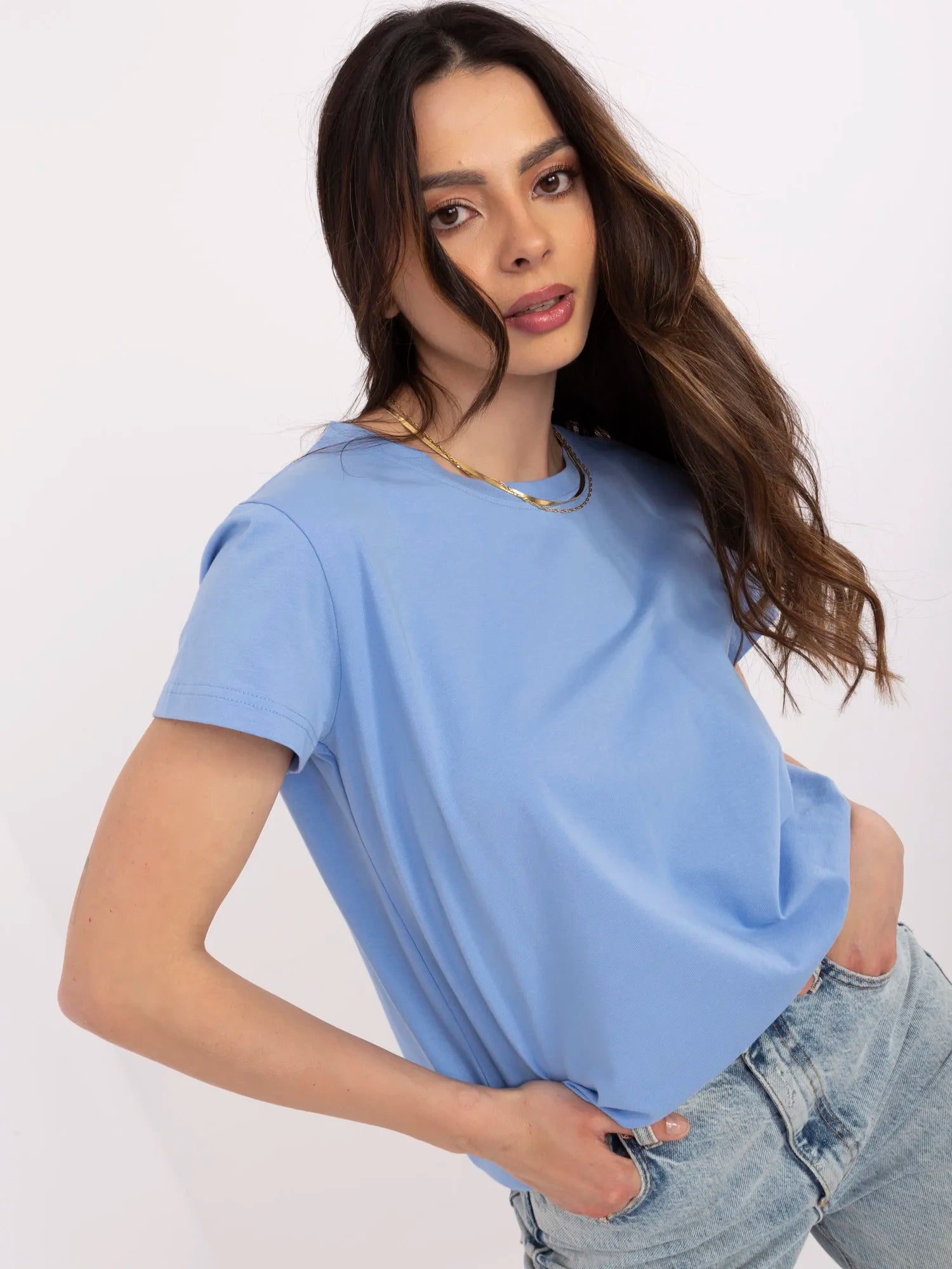 BASIC FEEL GOOD Liliowy t-shirt o klasycznym kroju