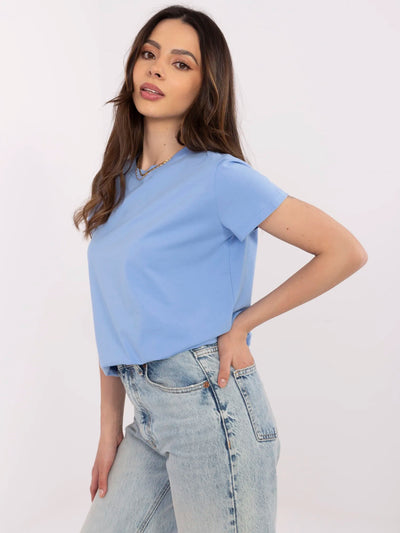 BASIC FEEL GOOD Liliowy t-shirt o klasycznym kroju