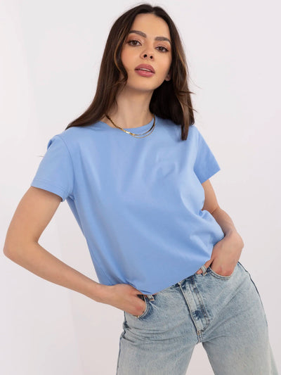 BASIC FEEL GOOD Liliowy t-shirt o klasycznym kroju