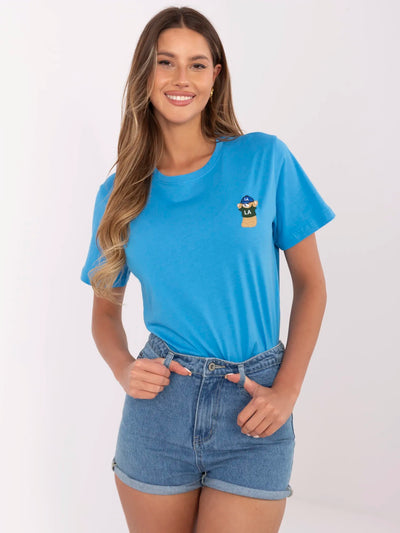 Niebieski damski t-shirt z bawełny