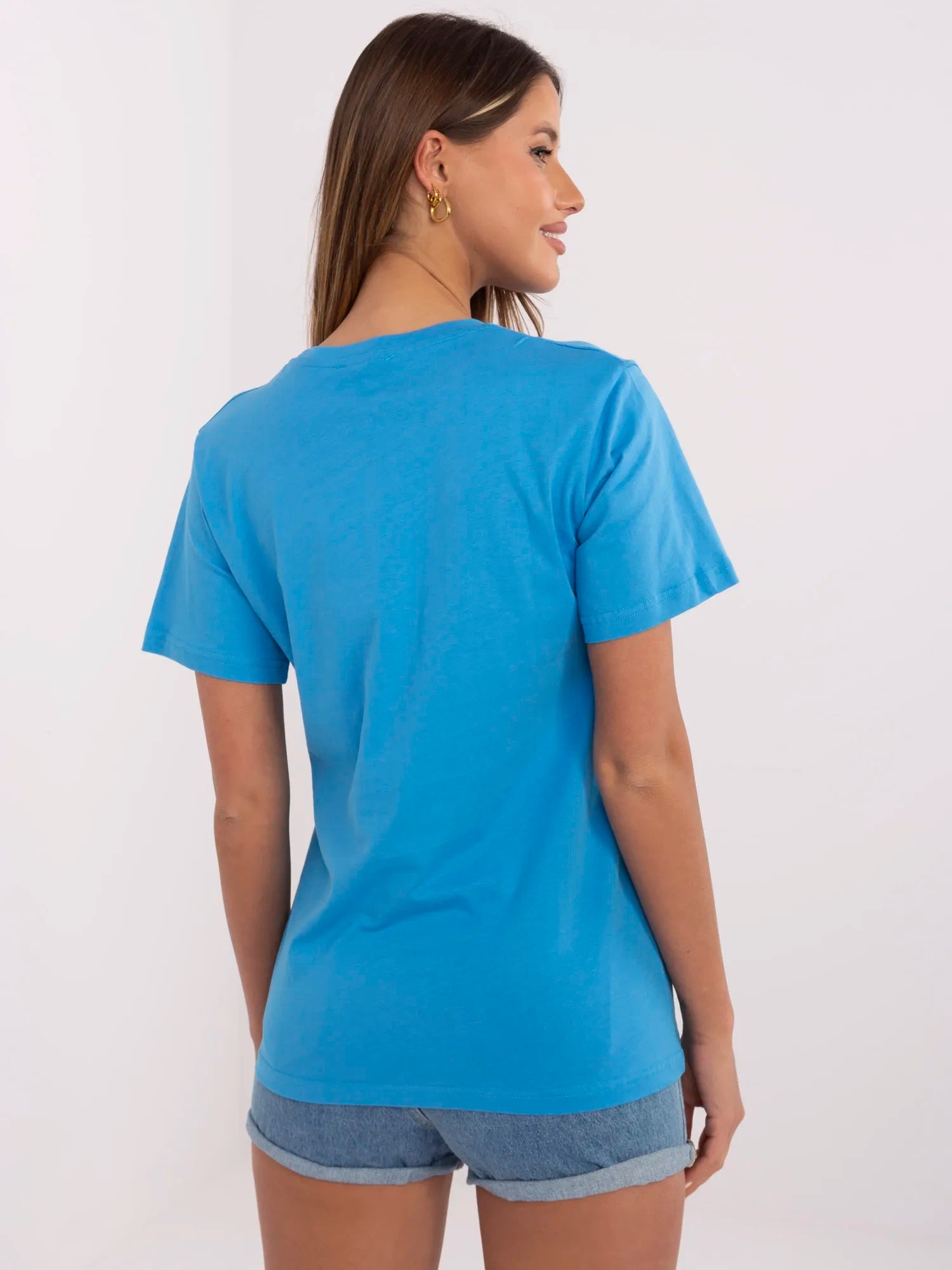 Niebieski damski t-shirt z bawełny