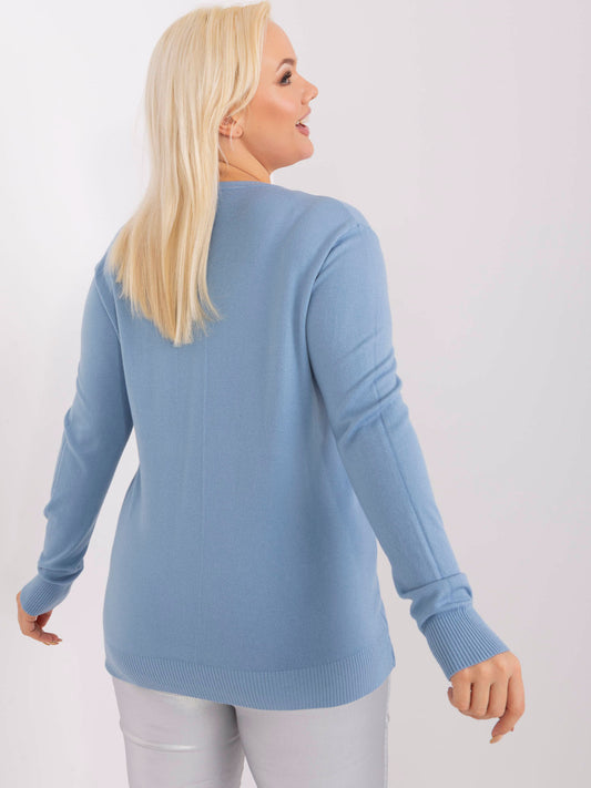Niebieski dzianinowy sweter plus size w klasyczny wzór