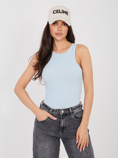 SUBLEVEL Niebieski pastelowy damski tank top z bawełny
