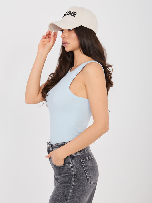 SUBLEVEL Niebieski pastelowy damski tank top z bawełny