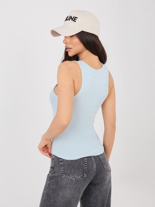 SUBLEVEL Niebieski pastelowy damski tank top z bawełny
