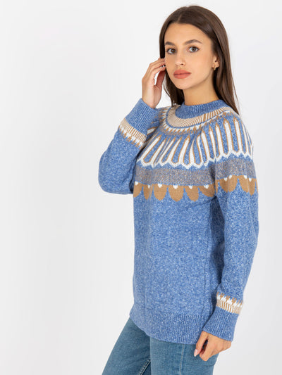Niebieski sweter klasyczny ze wzorem RUE PARIS