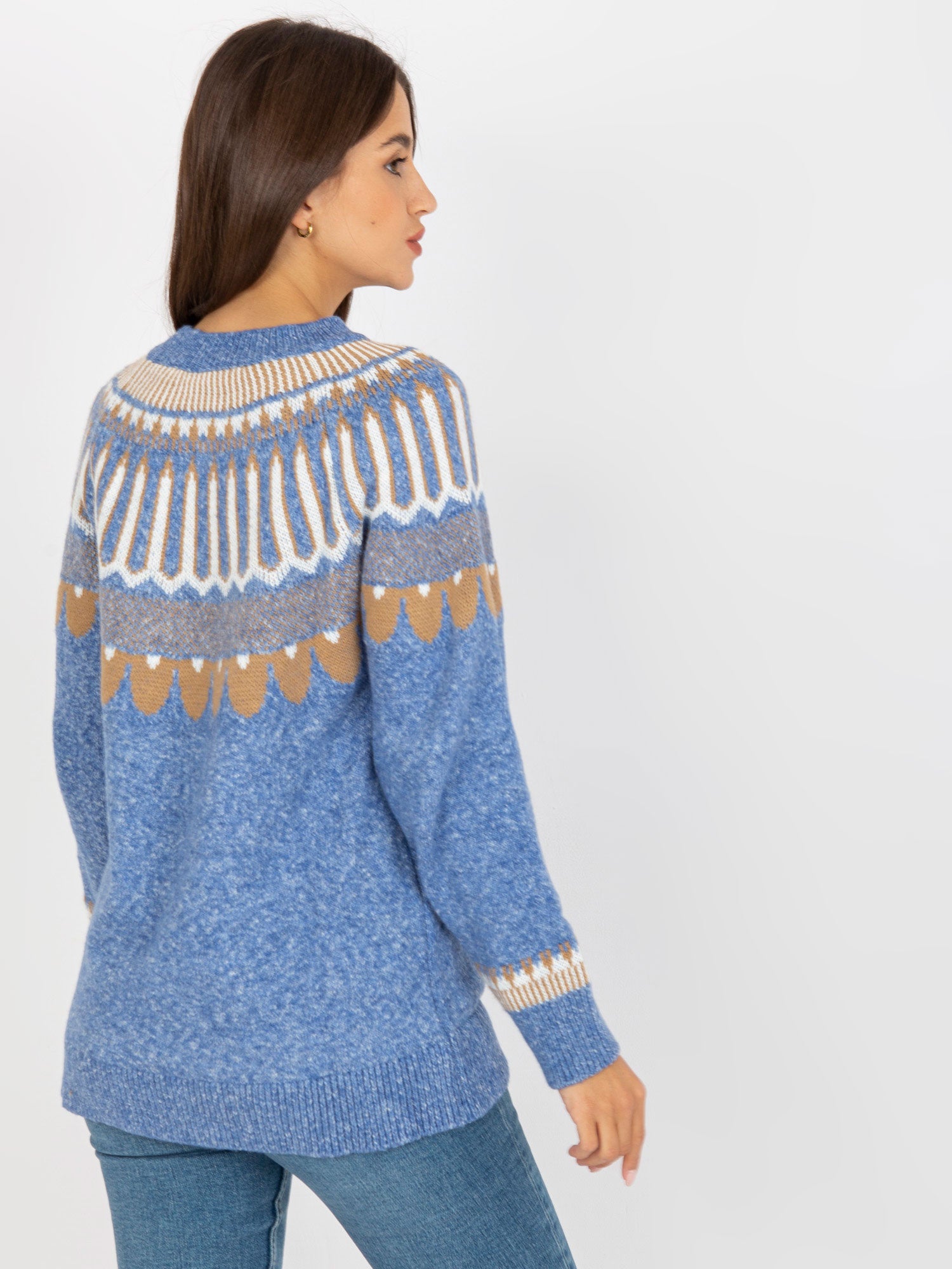Niebieski sweter klasyczny ze wzorem RUE PARIS