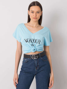 Niebieski t-shirt z trójkątnym dekoltem