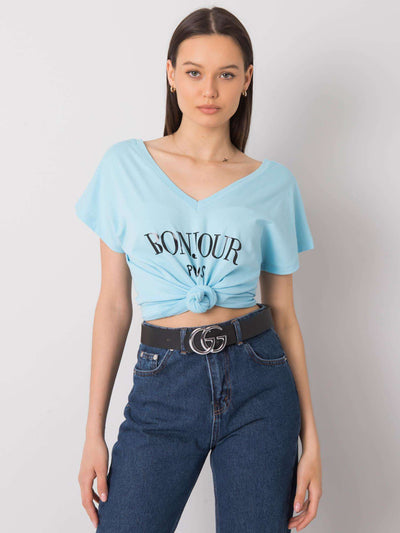 Niebieski t-shirt z trójkątnym dekoltem