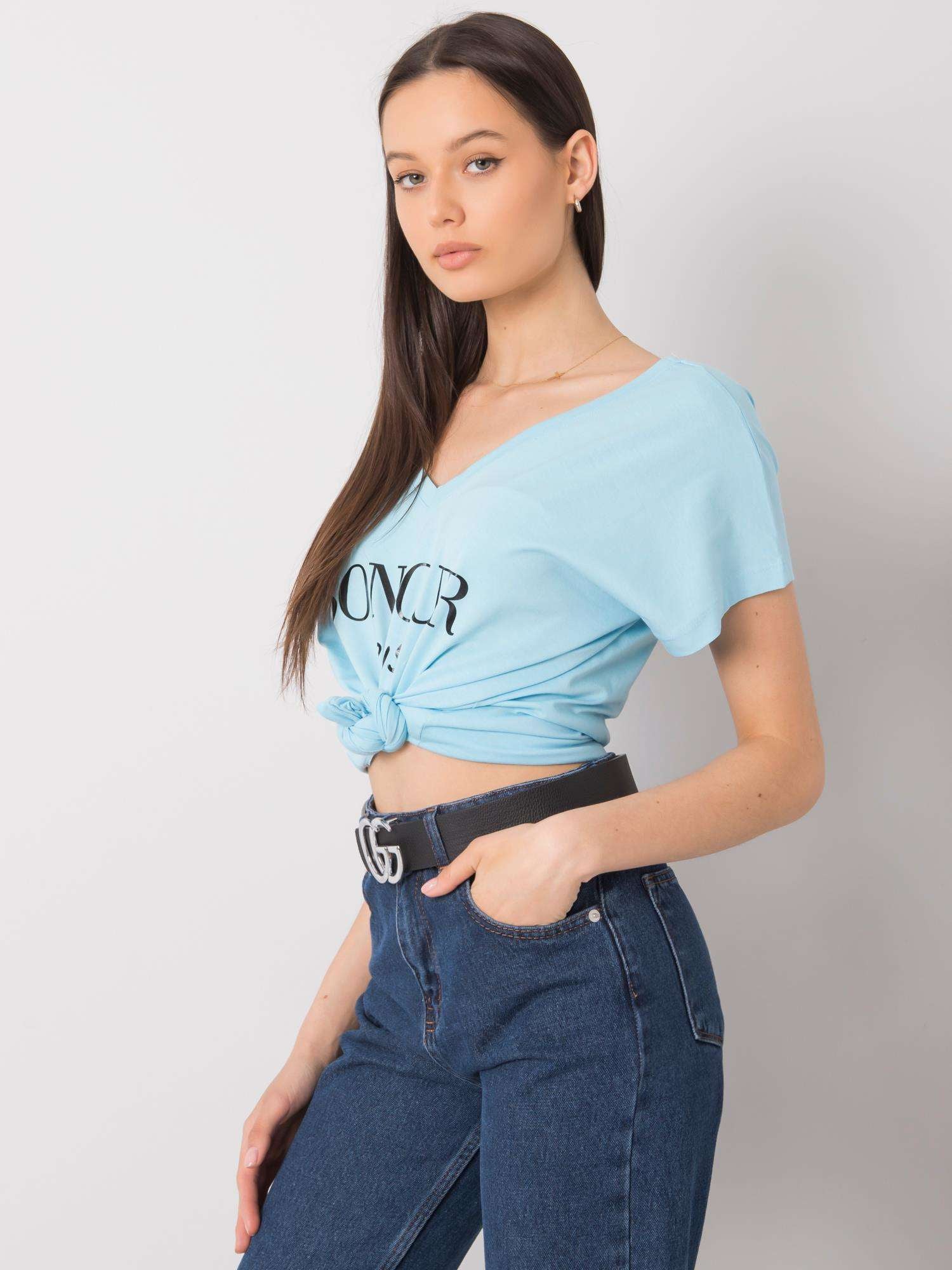 Niebieski t-shirt z trójkątnym dekoltem